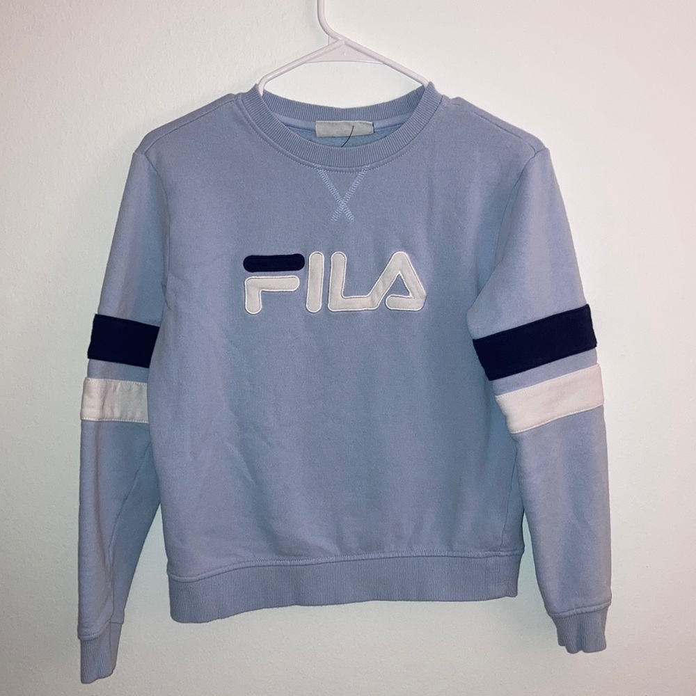 FILA Blue Crewneck Stripe Logo Sweatshirt